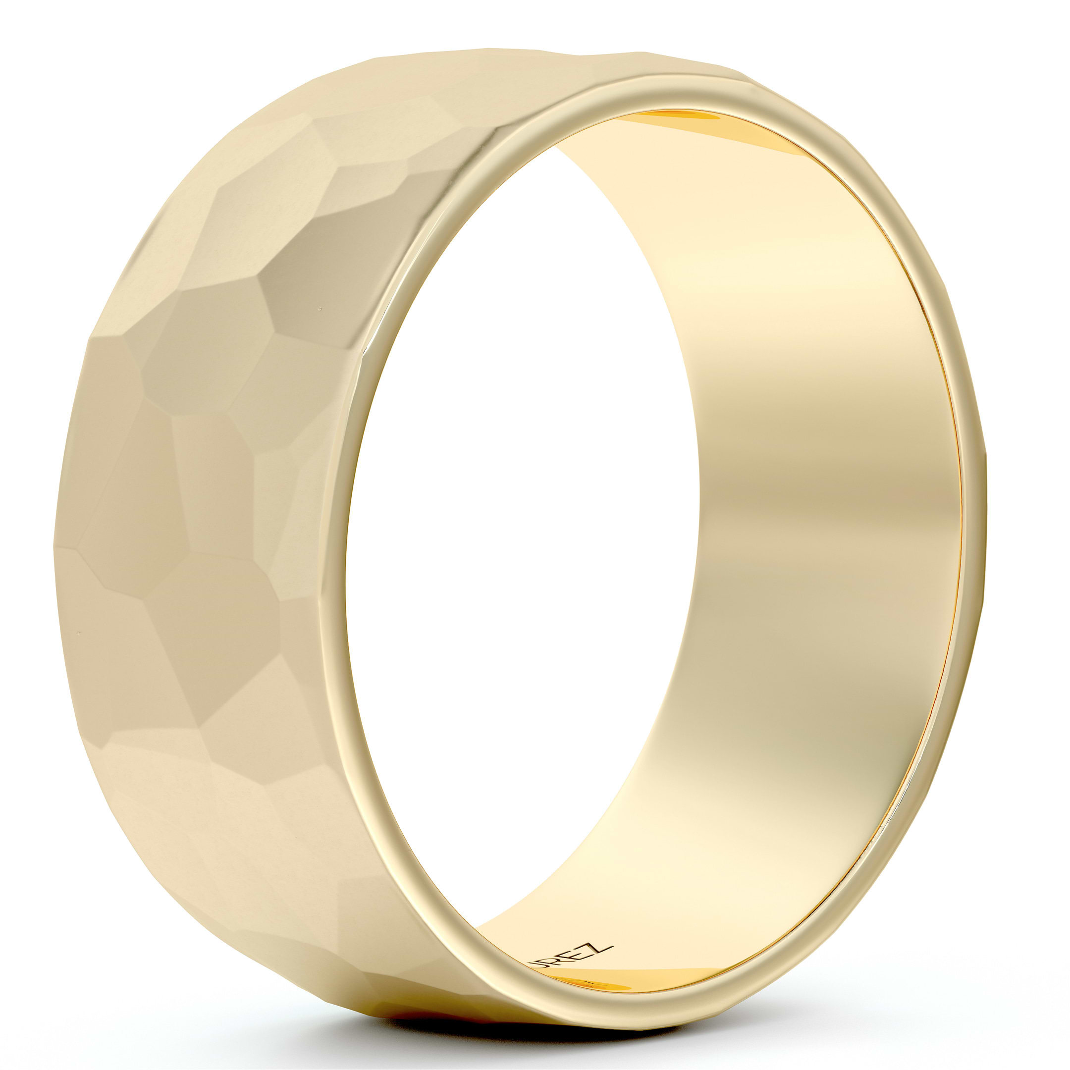 Men's Hammered Finished Carved Band Wedding Ring 18k Yellow Gold (7mm)
