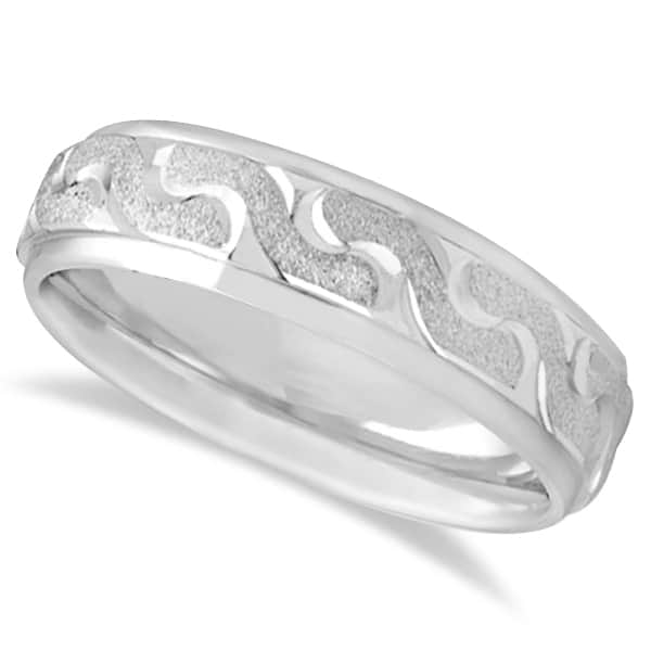 Men's Diamond Cut Carved Wedding Band in 18k White Gold (6mm)