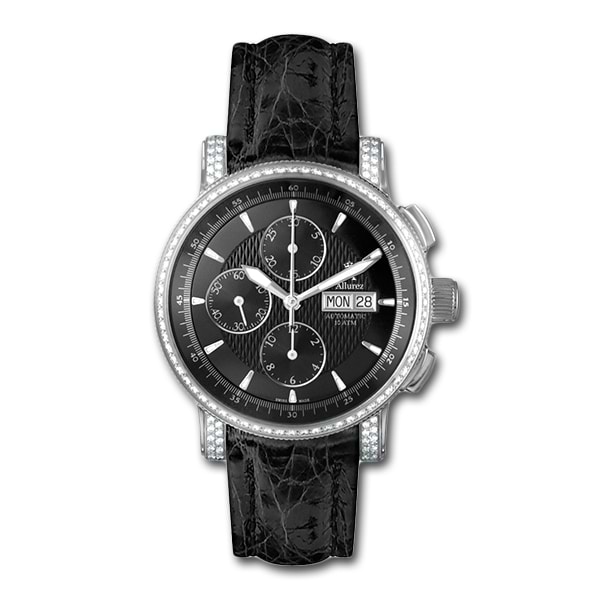 Allurez Diamond & Black Crocodile Skin Mechanical Timepiece (1.10ct)