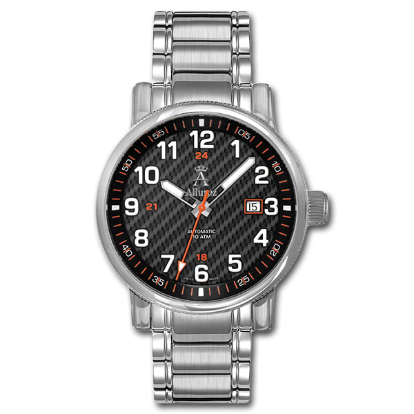 Allurez Mens Auto-Mechanical Carbon-Dial Swiss-Made Heirloom Timepiece