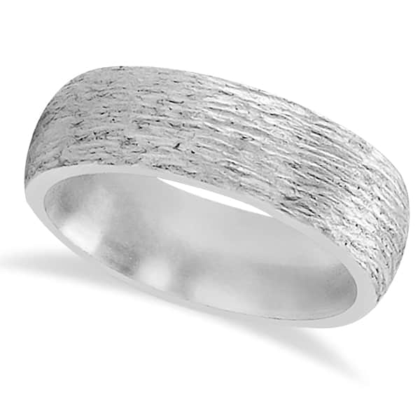 Hand Made Textured Wedding Band in 14K White Gold with Satin Finish