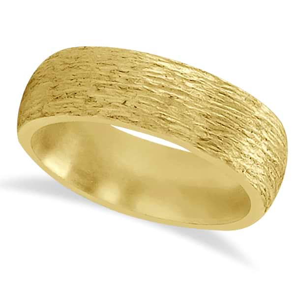 Hand Made Textured Wedding Band in 14k Yellow Gold with Satin Finish