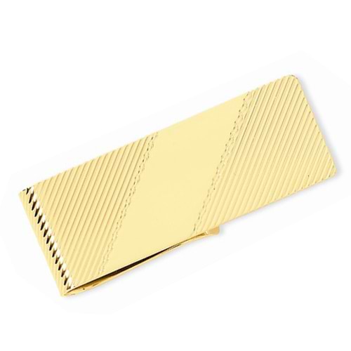 Striped Design Money Clip Plain Metal 14k Yellow Gold