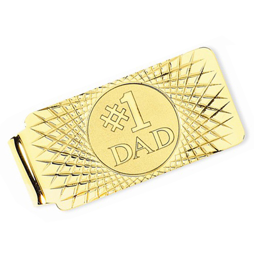 Number One Dad Money Clip Plain Metal 14k Yellow Gold