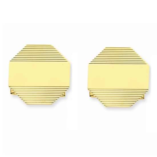 Striped Design Cuff Links Plain Metal 14k Yellow Gold