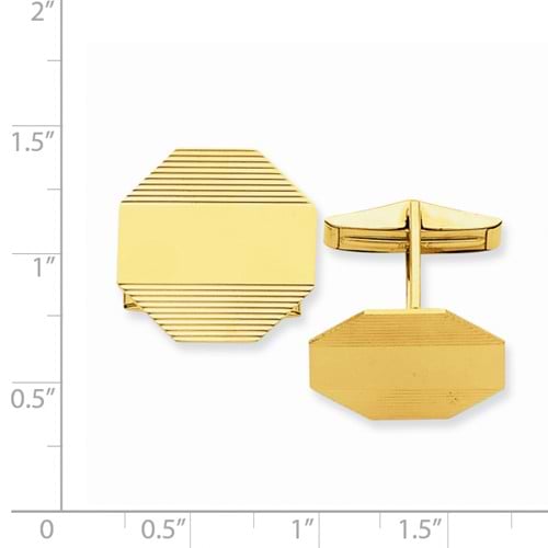 Striped Design Cuff Links Plain Metal 14k Yellow Gold