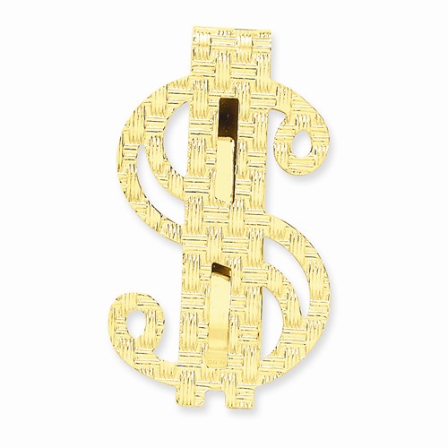Knitted Design Dollar Sign Money Clip Plain Metal 14k Yellow Gold