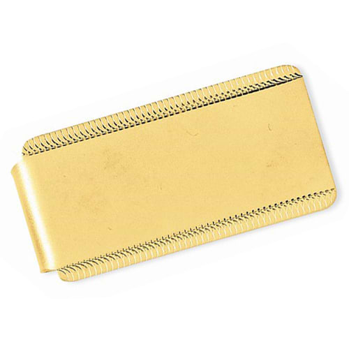 Edged Design Satin Polished Money Clip Plain Metal 14k Yellow Gold