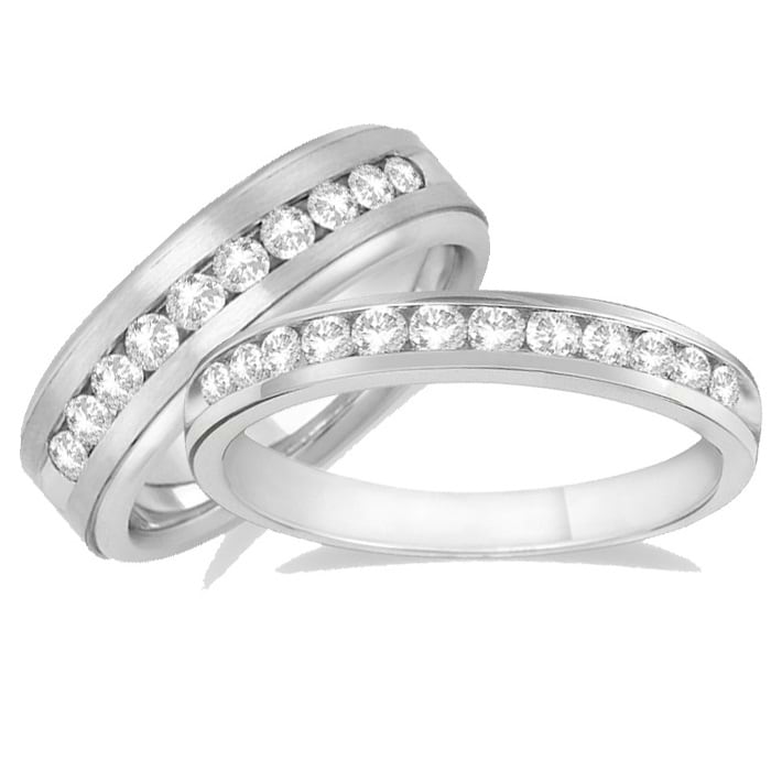 Diamond Accented Channel Set Wedding Band Set (0.65ctw)