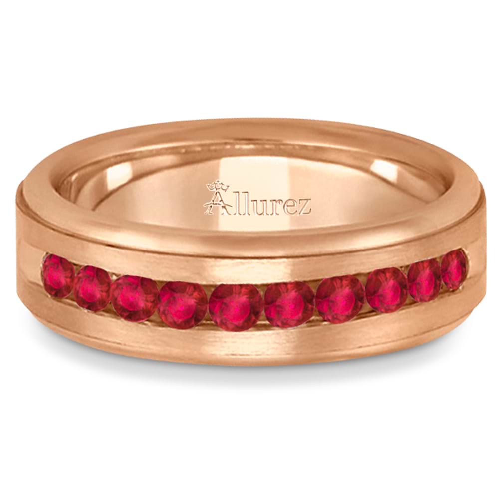 Men's Channel Set Ruby Ring Wedding Band 14k Rose Gold (0.25ct)