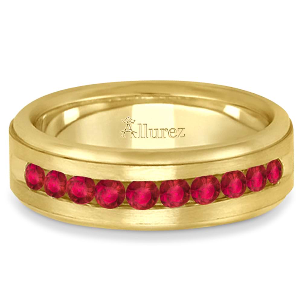 Men's Channel Set Ruby Ring Wedding Band 14k Yellow Gold (0.25ct)