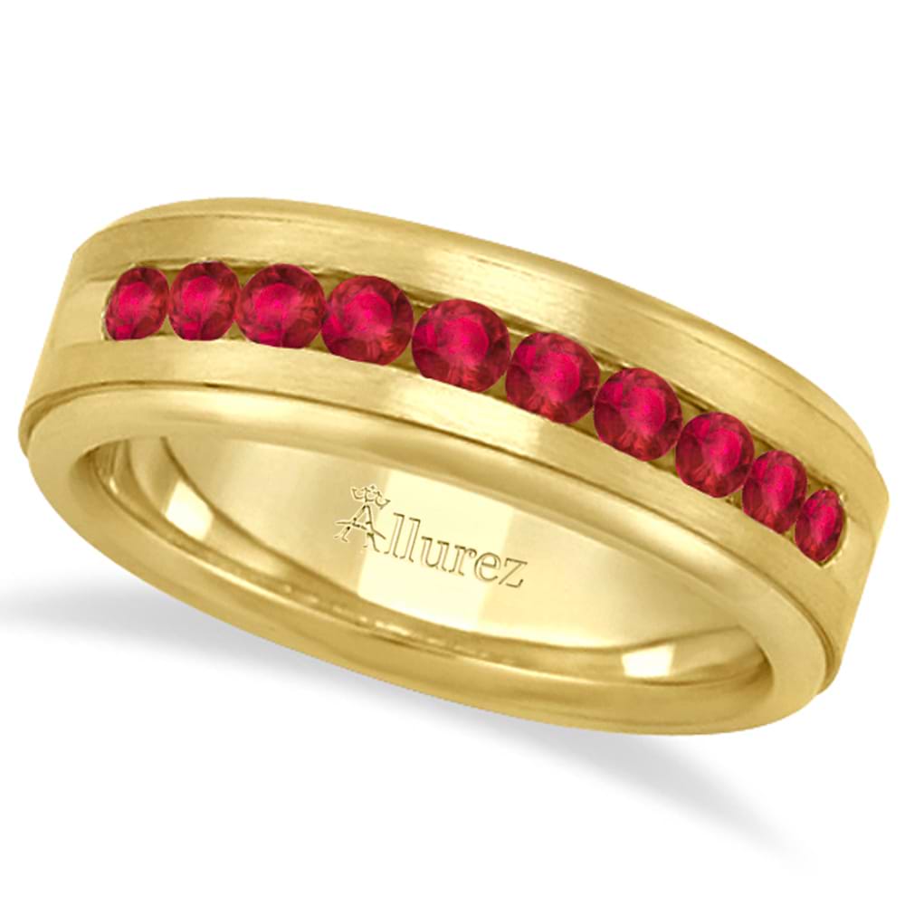 Men's Channel Set Ruby Ring Wedding Band 18k Yellow Gold (0.25ct)