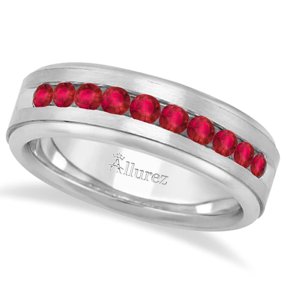 Men's Channel Set Ruby Ring Wedding Band in Platinum (0.25ct)