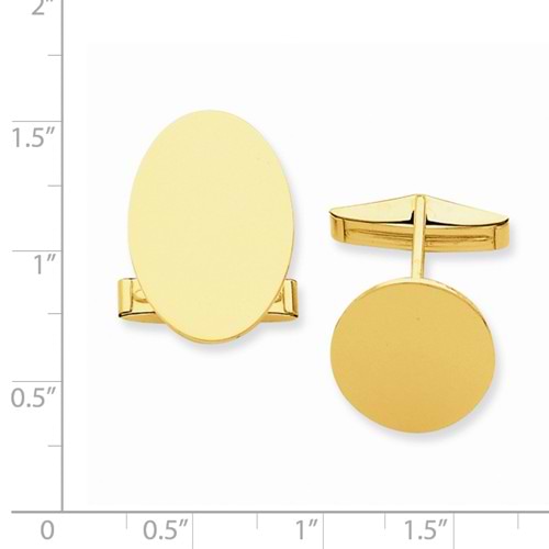 Oval Shape Cuff Links Plain Metal 14k Yellow Gold