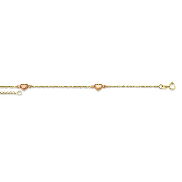Adjustable Pink Hearts Anklet in 14k Two Tone Gold