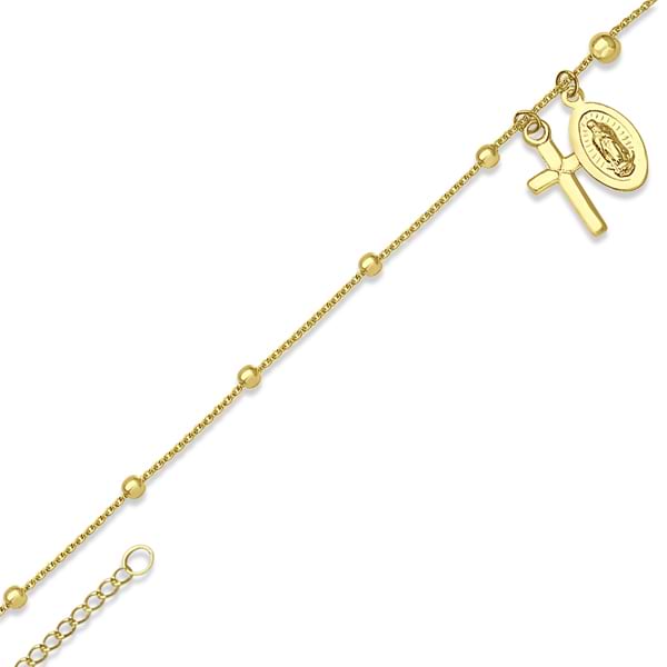 Adjustable Religious Jewelry Charm Anklet in 14k Yellow Gold