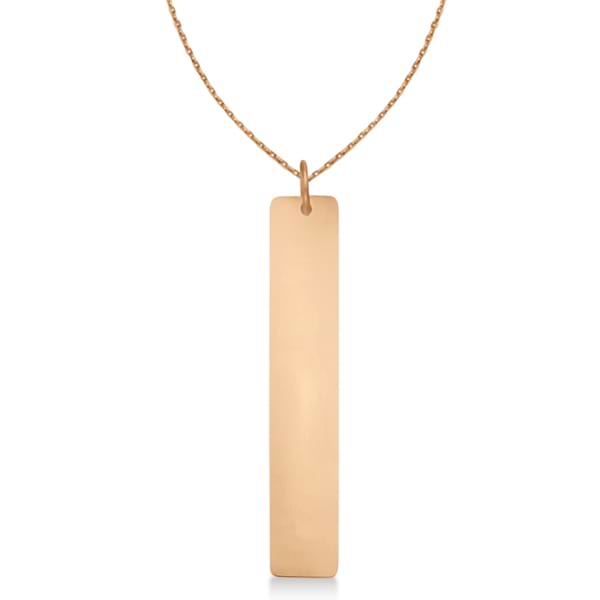 Name Plate Pendant Vertical Bar Necklace 14k Rose Gold