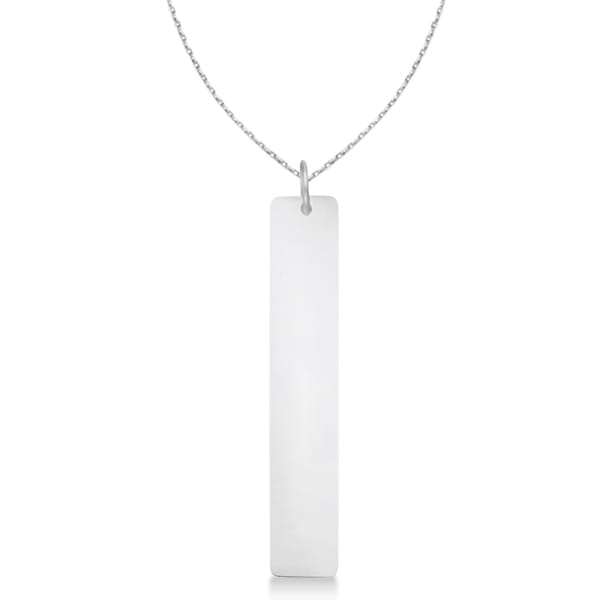 Name Plate Pendant Vertical Bar Necklace 14k White Gold