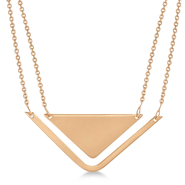 Adjustable Triangle Pendant Layered Necklace 14k Rose Gold