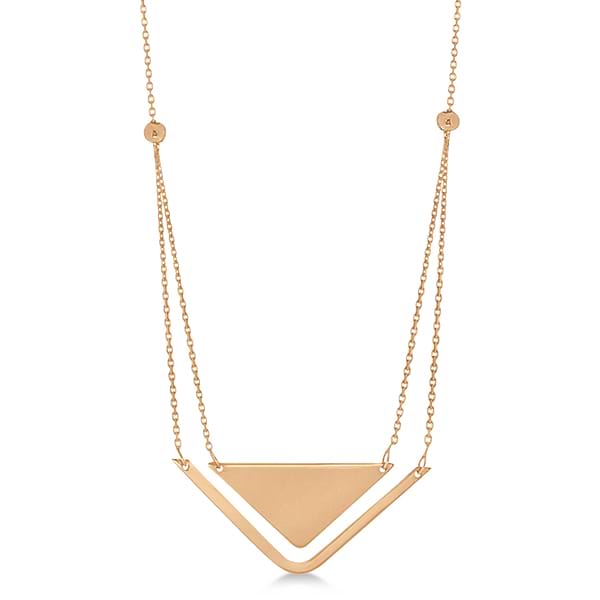 Adjustable Triangle Pendant Layered Necklace 14k Rose Gold