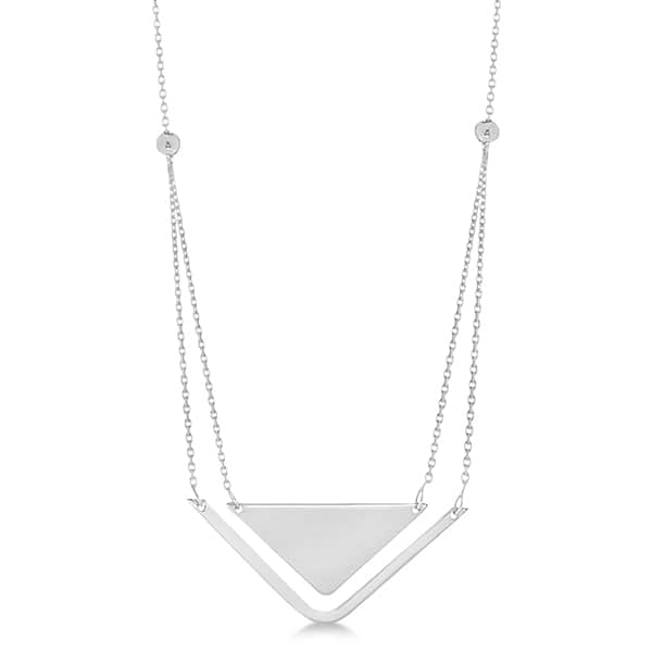 Adjustable Triangle Pendant Layered Necklace 14k White Gold