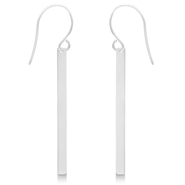 Fishhook Dangling Bar Earrings in 14k White Gold