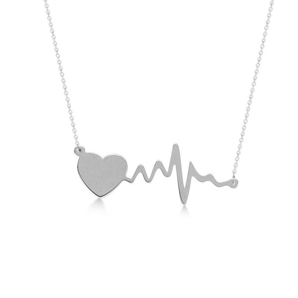 Heartbeat with Heart Pendant Chain Necklace 14k White Gold