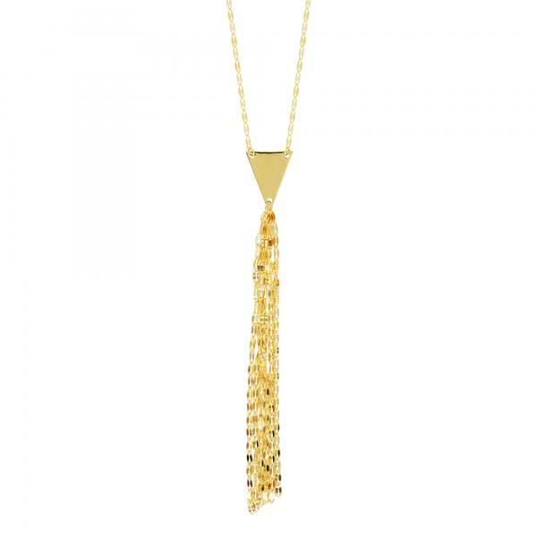Pyramid Hammered Forzentina Tassel Pendant Necklace 14k Yellow Gold