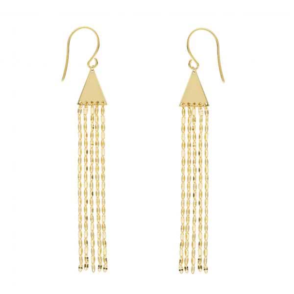 Pyramid Hammered Forzentina Fringe Drop Earrings 14k Yellow Gold