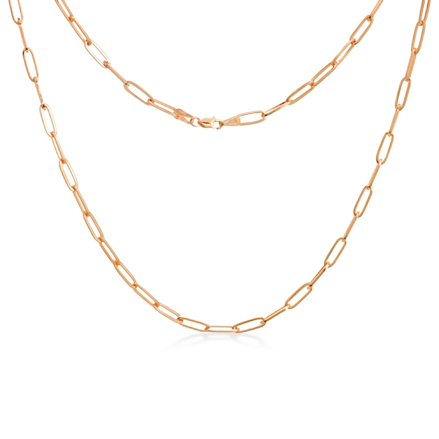 Flat Wire Long Link Paperclip Chain Necklace 14k Rose Gold