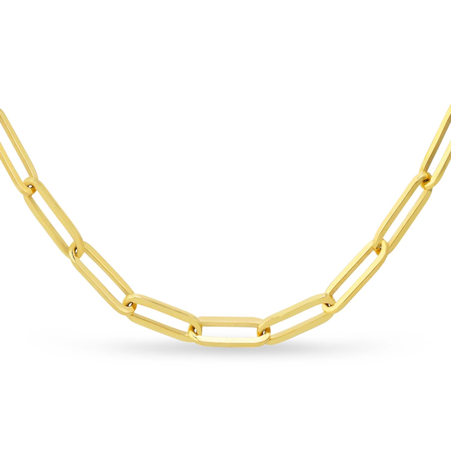 Flat Wire Long Link Paperclip Chain Necklace 14k Yellow Gold