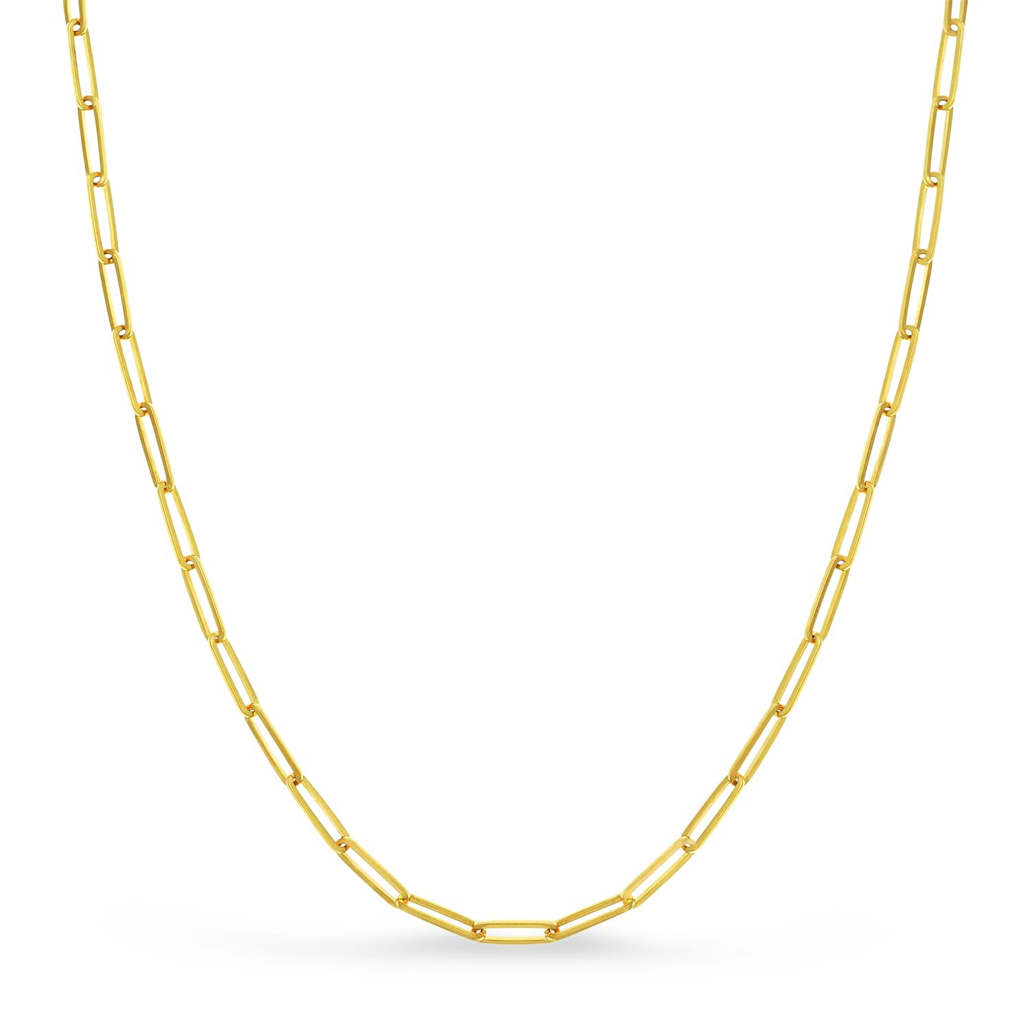 Handmade Elongated Paperclip Link Chain Necklace 14k Yellow Gold