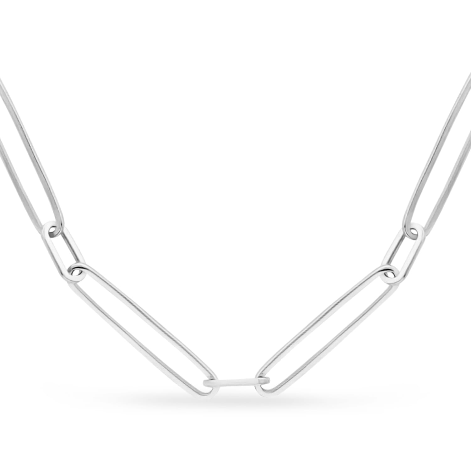 Paperclip Chain Necklace With Lobster Lock 14k White Gold