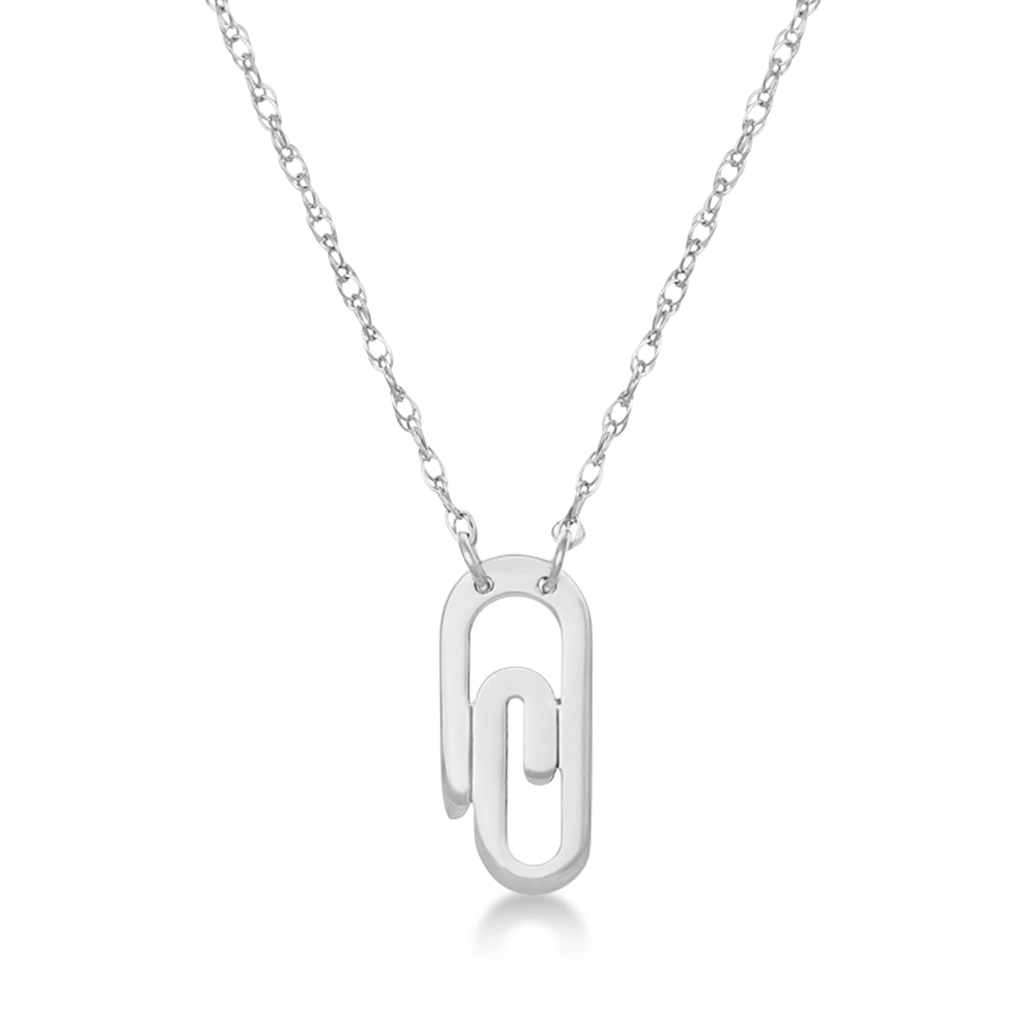 Single Paperclip Pendant Necklace 14k White Gold - AZ13389