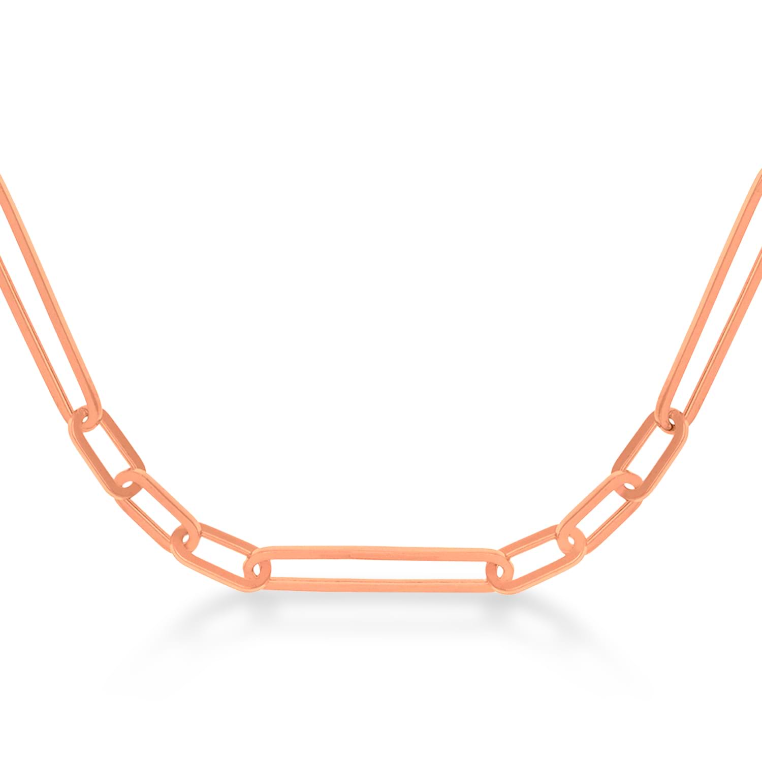 Hollow Paperclip Link Chain Necklace 14k Rose Gold
