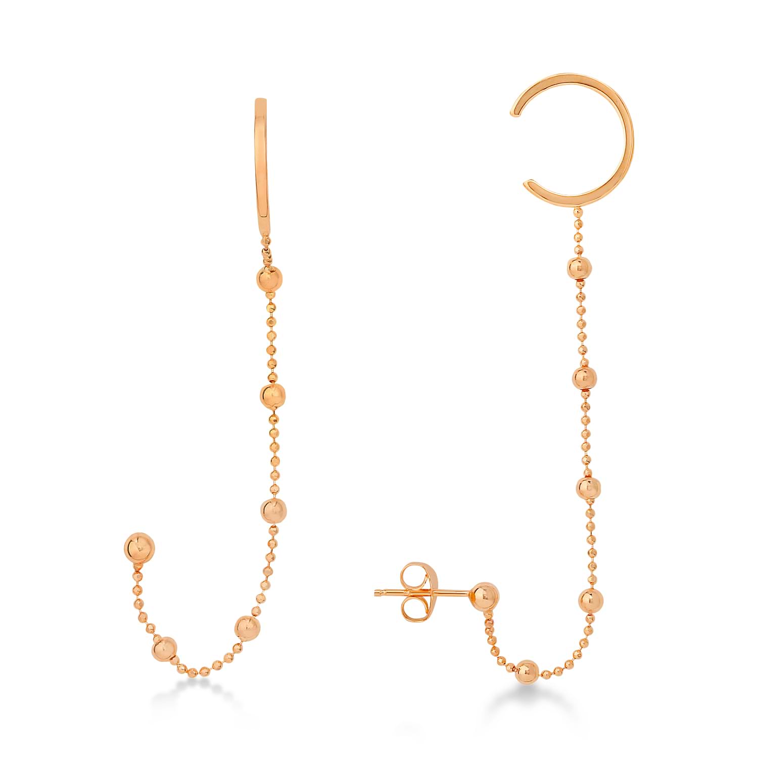 Beaded Dangling Earrings With Cuff 14k Rose Gold
