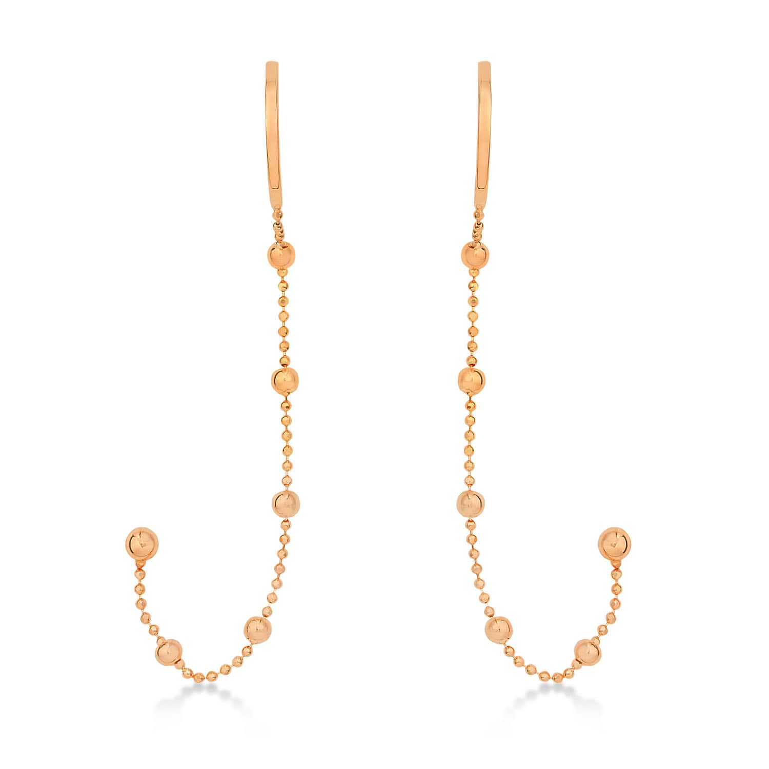 Beaded Dangling Earrings With Cuff 14k Rose Gold