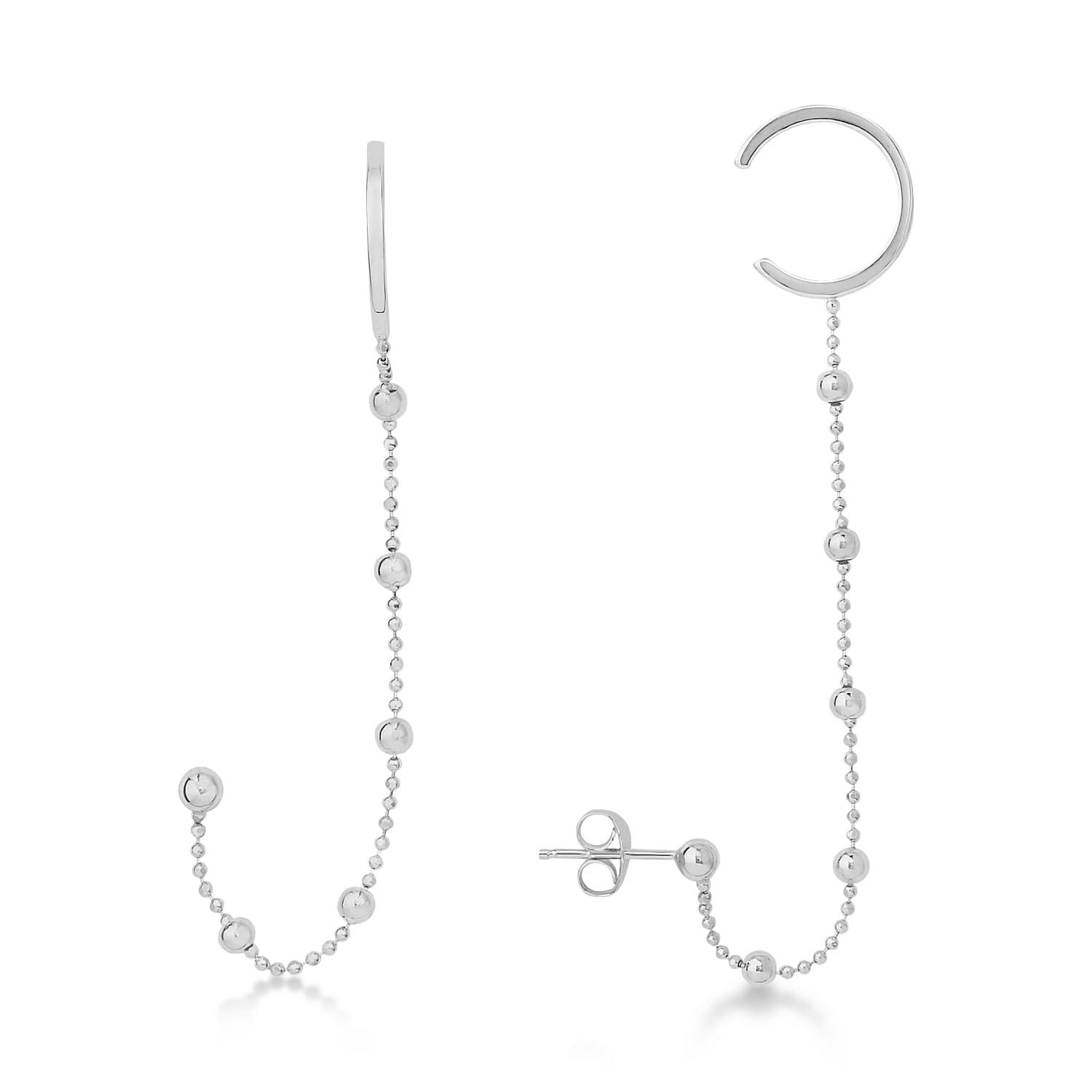 Beaded Dangling Earrings With Cuff 14k White Gold