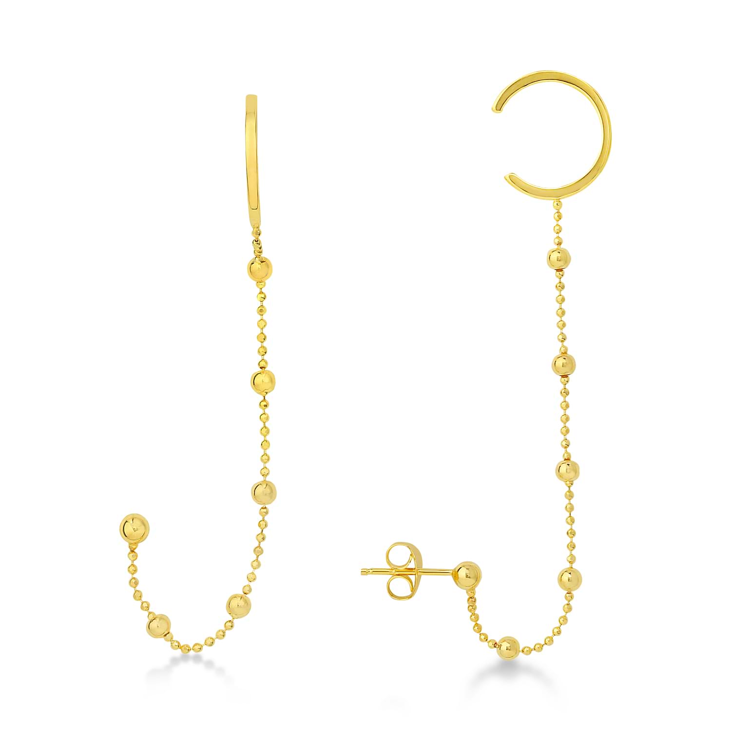 Beaded Dangling Earrings With Cuff 14k Yellow Gold