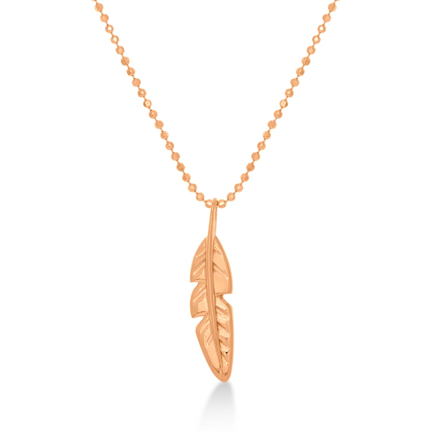 Feather Charm Pendant Necklace 14k Rose Gold