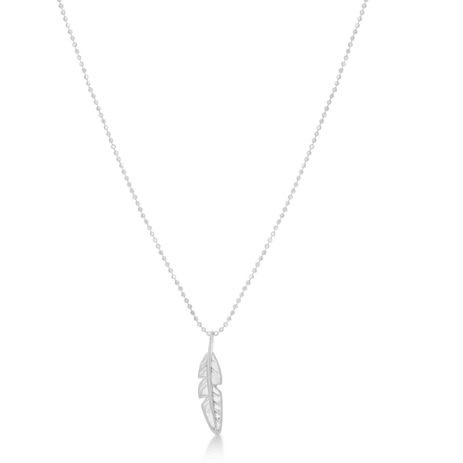 Feather Charm Pendant Necklace 14k White Gold