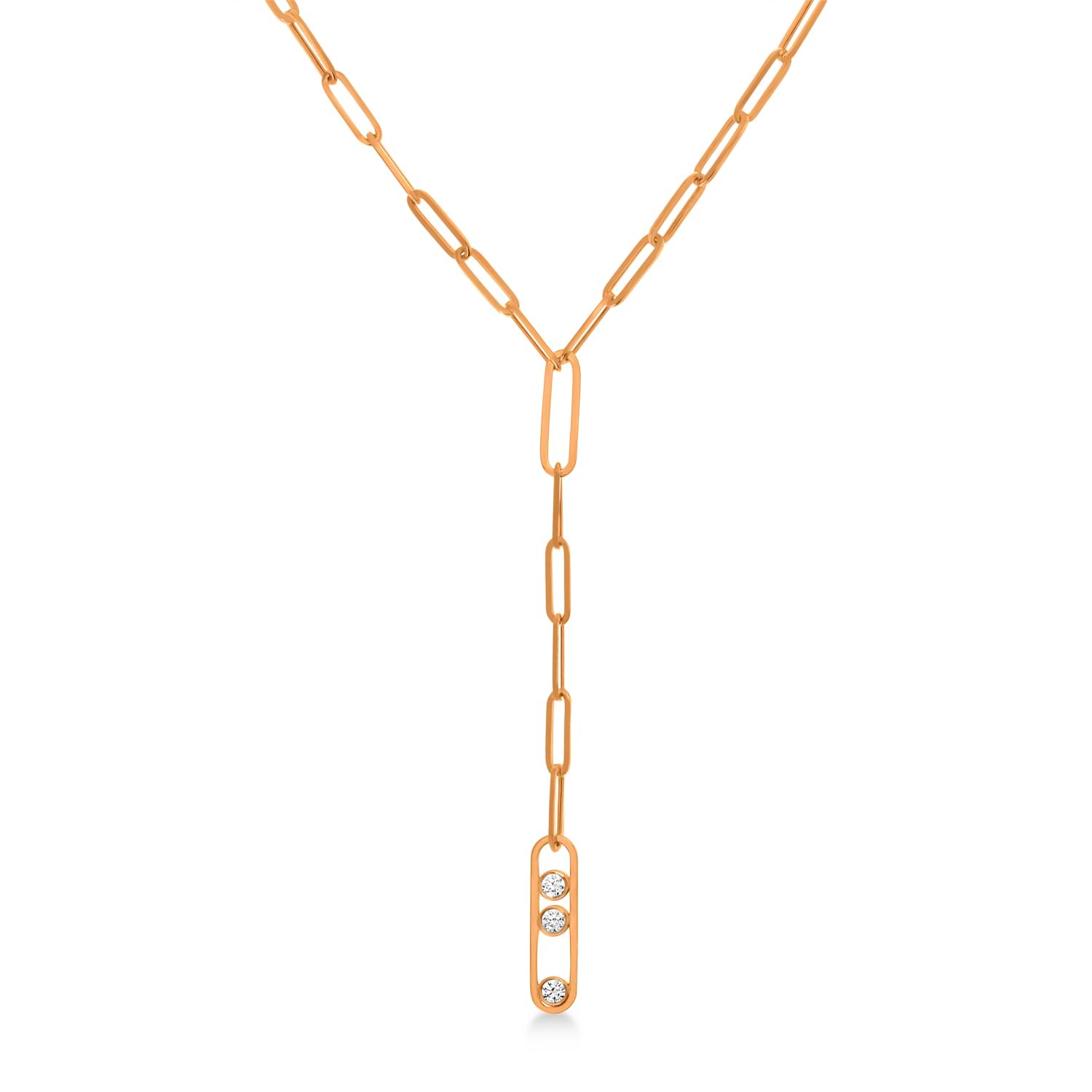 Diamond Paperclip Trio Lariat Necklace 14k Rose Gold (0.33ct)
