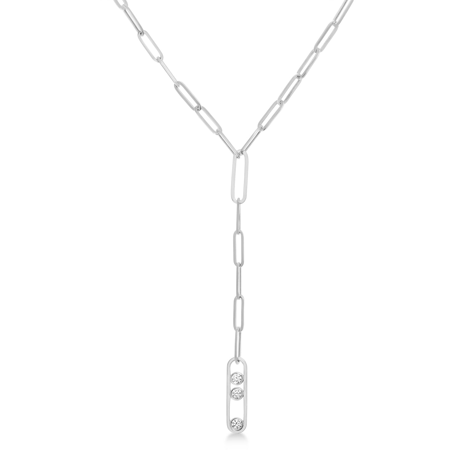 Diamond Paperclip Trio Lariat Necklace 14k White Gold (0.33ct)