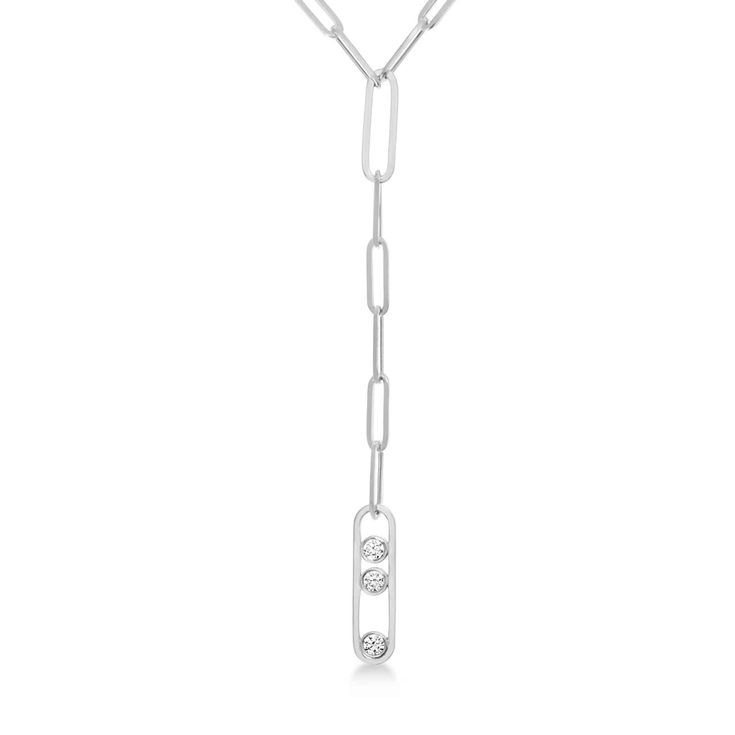 Diamond Paperclip Trio Lariat Necklace 14k White Gold (0.33ct)