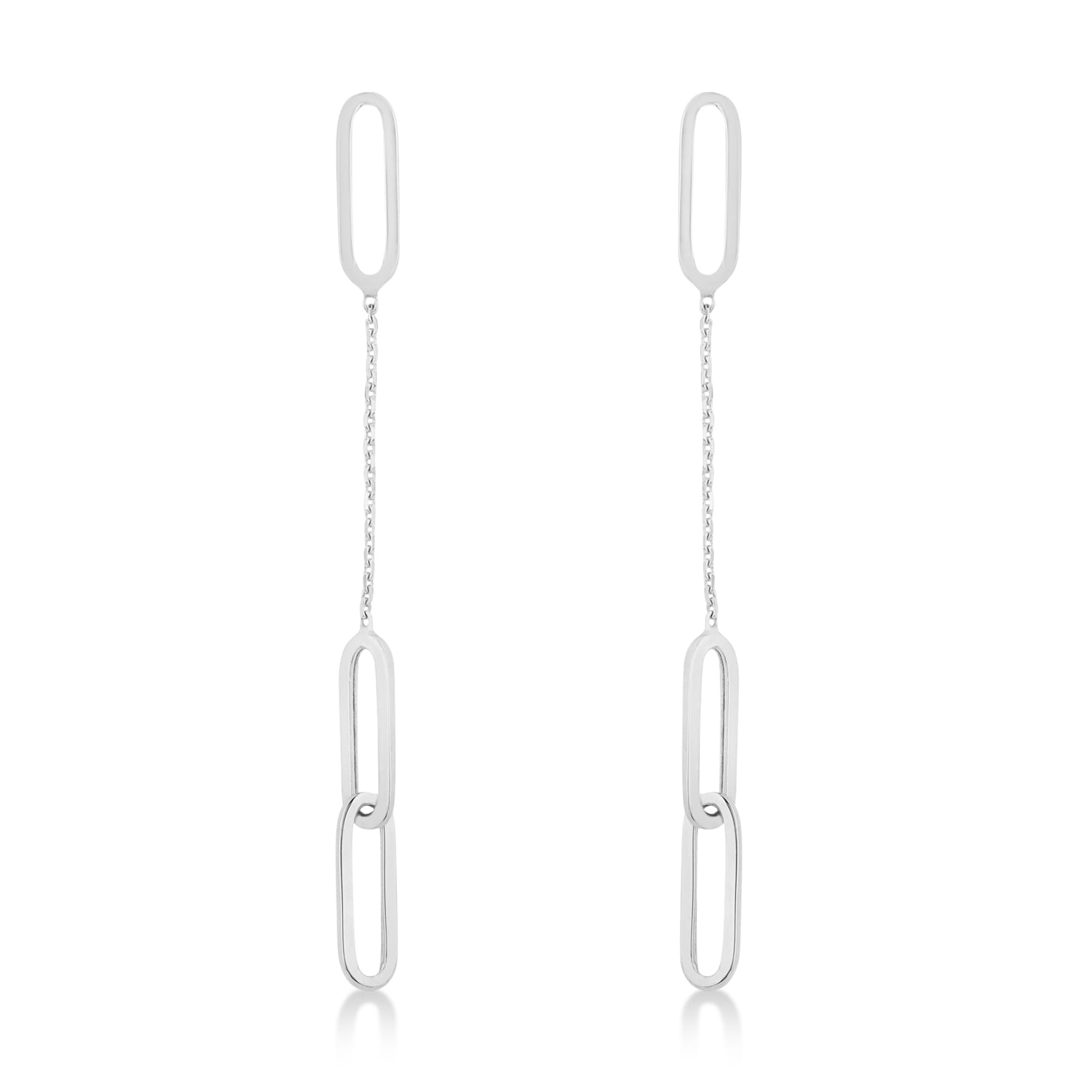 Long Dangling Thin Paperclip Earrings 14k White Gold