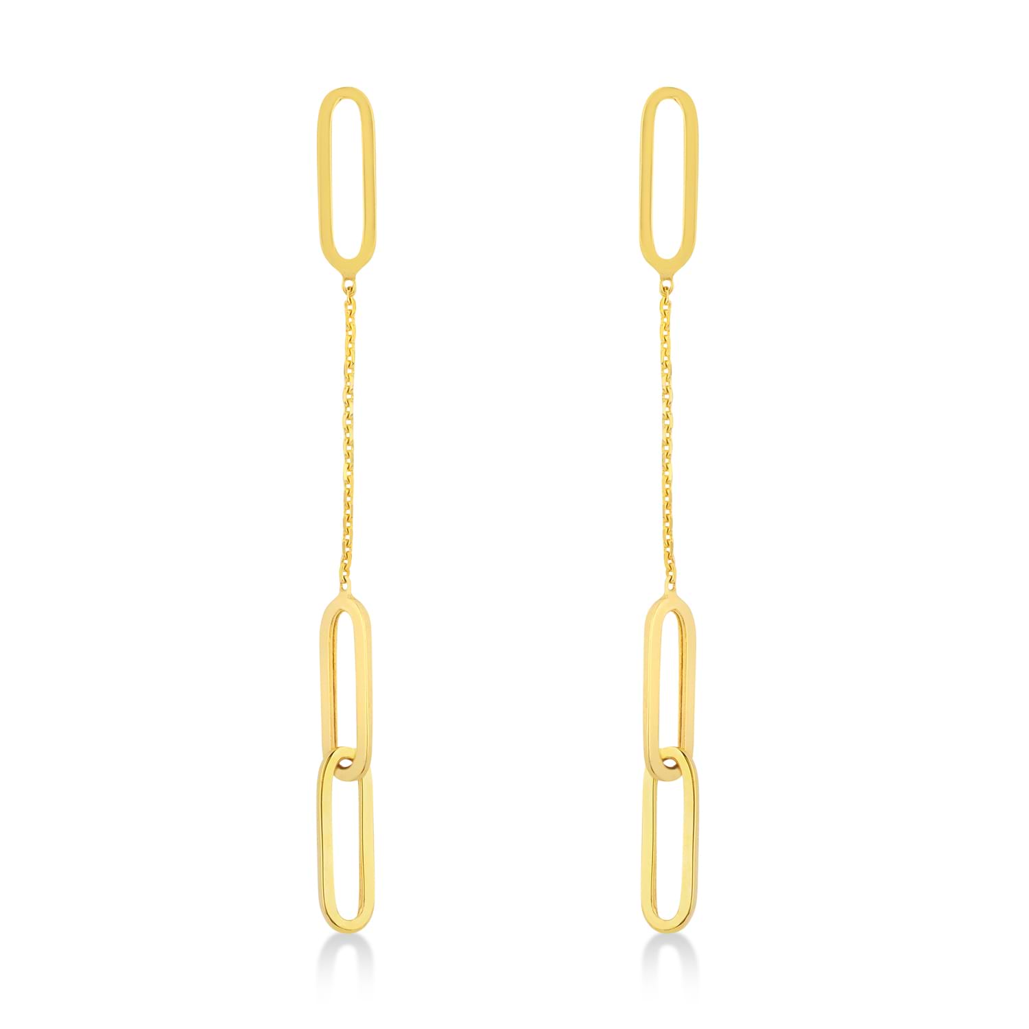 Long Dangling Thin Paperclip Earrings 14k Yellow Gold