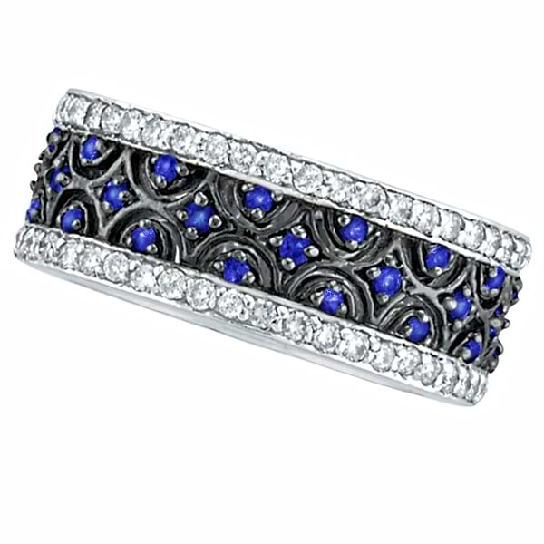 Blue Sapphire and Diamond Eternity Band 14k White Gold (1.23ct)
