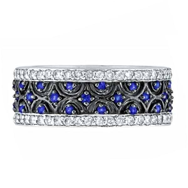 Blue Sapphire and Diamond Eternity Band 14k White Gold (1.23ct)
