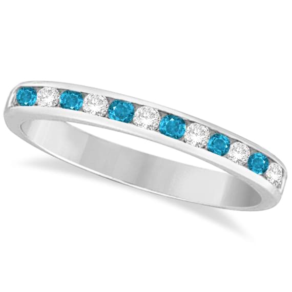 Blue Topaz & Diamond Semi-Eternity Channel Ring 14k White Gold (0.40ct)