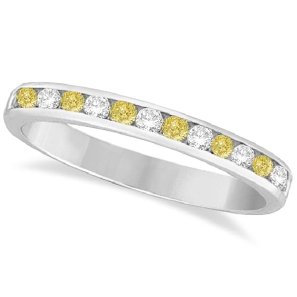 Channel-Set Yellow Canary & White Diamond Ring 14k White Gold (0.33ct)